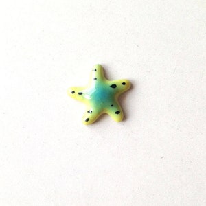 Miniature Ceramic Starfish Figurine, figurine, yellow, light blue, mini, small, tiny, little, miniature, ceramic animal, tiny animal, sea