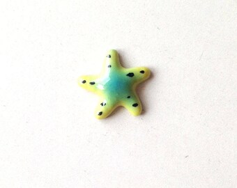 Miniature Ceramic Starfish, yellow, light blue, mini, small, tiny, little, miniature, ceramic animal, tiny animal, decoration, mini animal