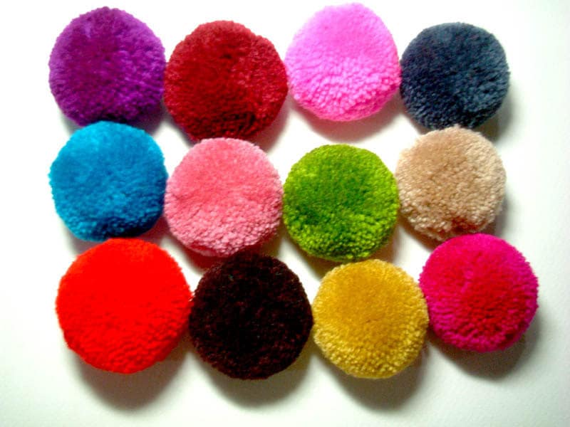 Yarn Pom Poms, Party Poms, Handmade, Pom Pom, Yarn Balls, Pink, Green,  Blue, White, Red, Black, Brown, Yellow, 10 Poms, Tulle, Soft 