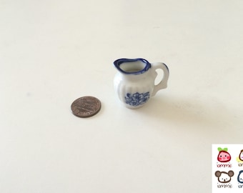 Miniature Ceramic Jug, miniature jug, jar, miniature, white, blue, figurine, terrarium, clay, mini, little, decoration, small, kitchenware