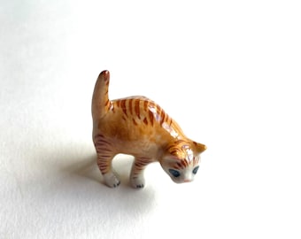 Cat figure, White, brown, Orange, menace, kitten, Ceramic Cat Figure, ceramic figure, animal figure, cat figurine, animal figurine, decor