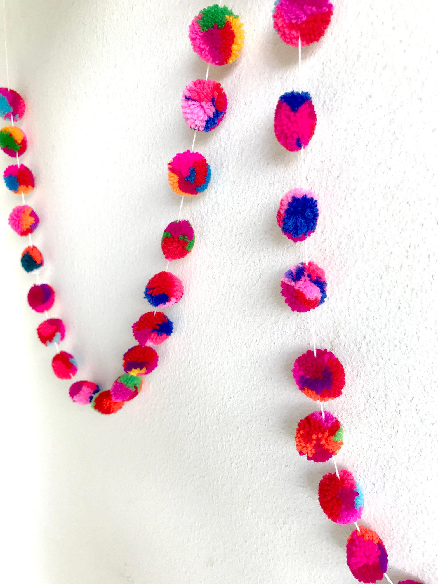 Pom Pom Garland Yarn Pom Pom Garland Mixed Color Wedding Etsy