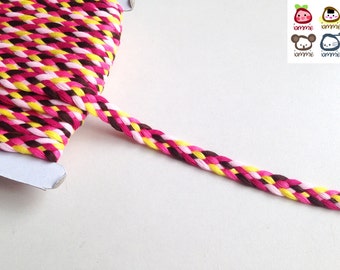 Trim, braid, braid trim, pink, brown, yellow, trims, fabric trim, ribbon, card decoration, iammie, 5 yards, 450 cm, 3/8 inch wide, 1 cm