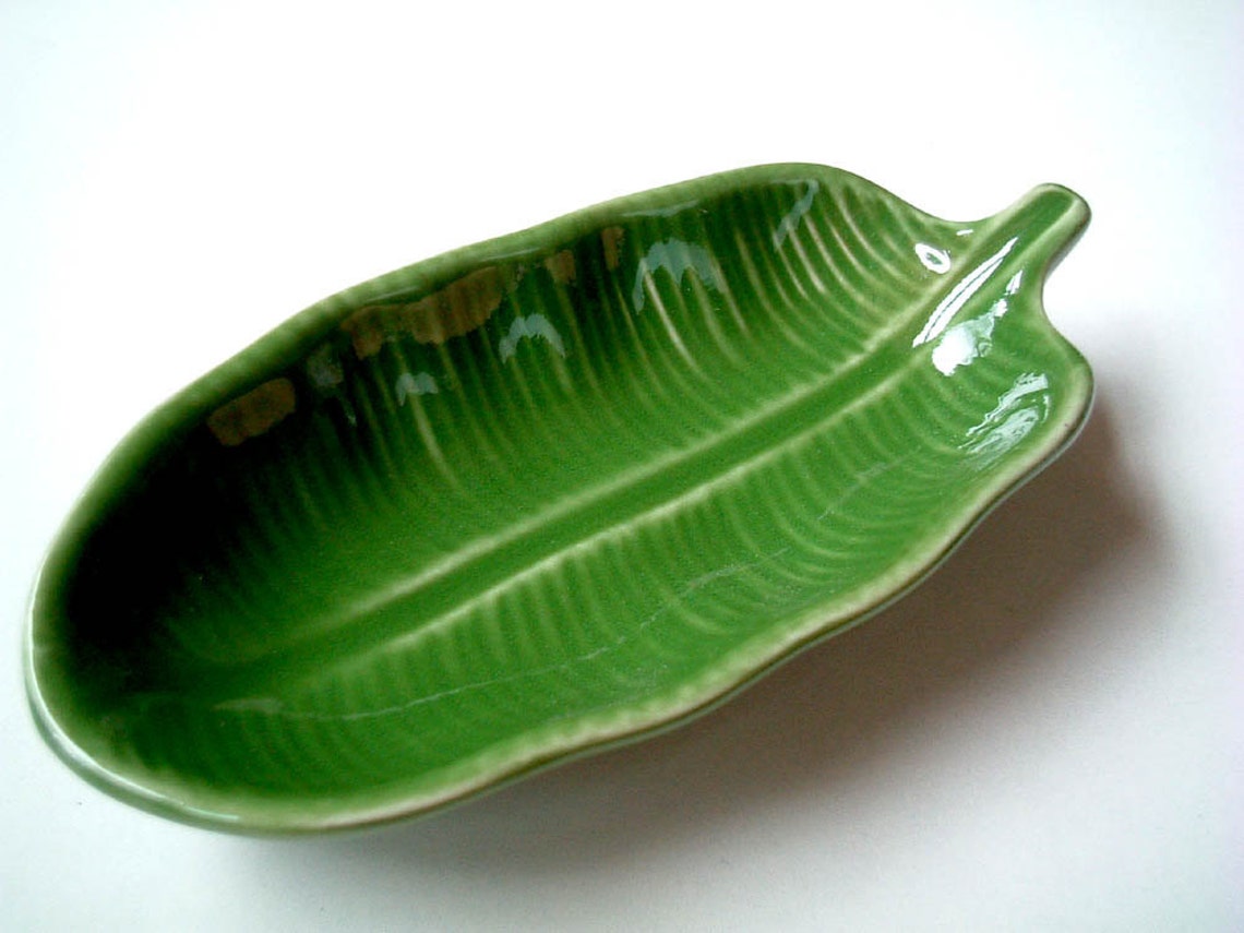 Ceramic Plate Dark Green Banana Leaf Sauce Dish Small Etsy