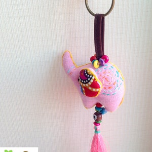 Elephant Keychain, Elephant Key chain, pink, fabric elephant, fabric keychain, xmas, ornament, plush elephant, fringe, colorful, children image 3