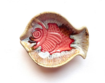 Ceramic Plate, fish plate, red, brown, ceramic bowl, ceramic dish, animal, sauce, mini, small, ceramic fish, decoration, decor, oil