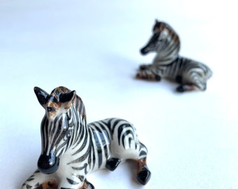 Zebra figure, Figurine, White, Black, lying, Ceramic Animal Figure, ceramic figure, animal, wild animal, decoration