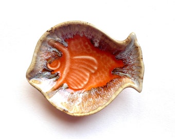 Ceramic Plate, fish plate, orange, brown, ceramic bowl, ceramic dish, animal, sauce, mini, small, ceramic fish, decoration, decor, oil