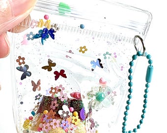 Mini Sweet Fairy Meadow  GUMMY Custard Pudding Taba Squishy Keychain, Glittering Kawaii Shakable Fidget Toy, Fun Stress Relief Accessory