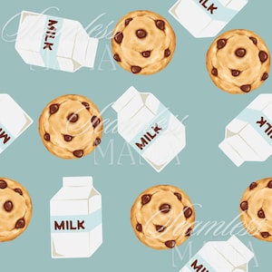 Cookies and Milk Seamless File Repeat Pattern - Instant Download