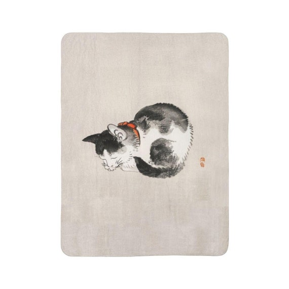 Sleeping Cat Throw Blanket: Japanese Ukiyo-e Art Fleece