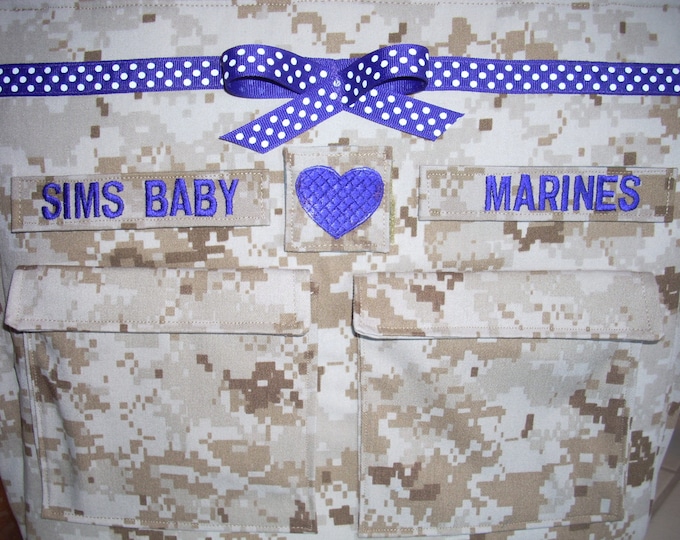 Desert Marine camo diaper bag free tags on bag custom embroidery all military fabrics available your choice colors