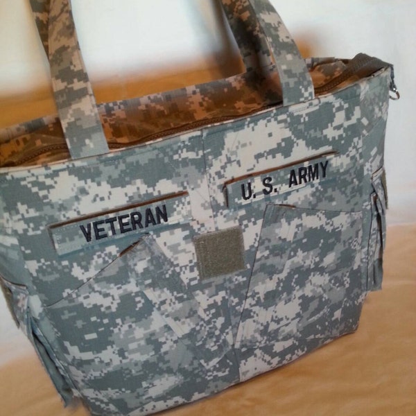 Army veteran gift for veteran handmade Army uniform bag custom embroidery personalized army veteran bag veteran travel tote bag