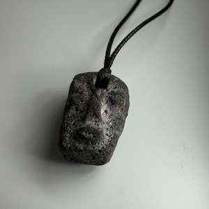 Hand Carved Stone Necklace – Primitive Face Amulet – Raw Rock Pendant – Artisan Tribal Jewelry | MANITIAN 003