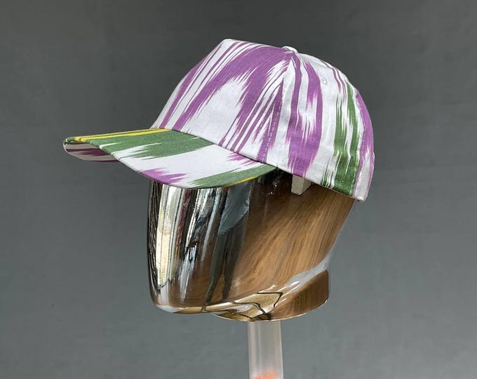 Featured listing image: Embroidered Ikat Hat - Handmade Organic Cotton Baseball Cap, Handwoven Design