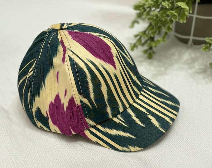 Featured listing image: Embroidered Ikat Cap, Organic Handmade Cotton Baseball Cap, Handwoven Design