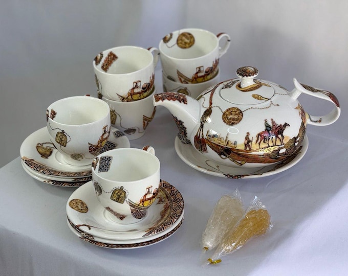 Featured listing image: Uzbek Tea Set with Teapot & Cups, Silk Road Decorative Box