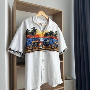 Vintage Ky’s Aloha Hawaiian Motorcycle White Shirt