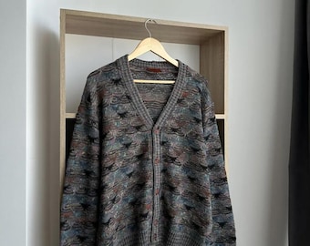 Vintage Missoni-gebreid wollen vest iconisch Wawes-regenboog