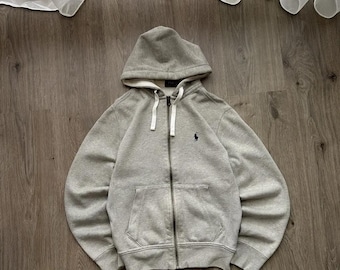 Vintage PRL Grey Navy Polo Ralph Lauren Full Zip Hoodie