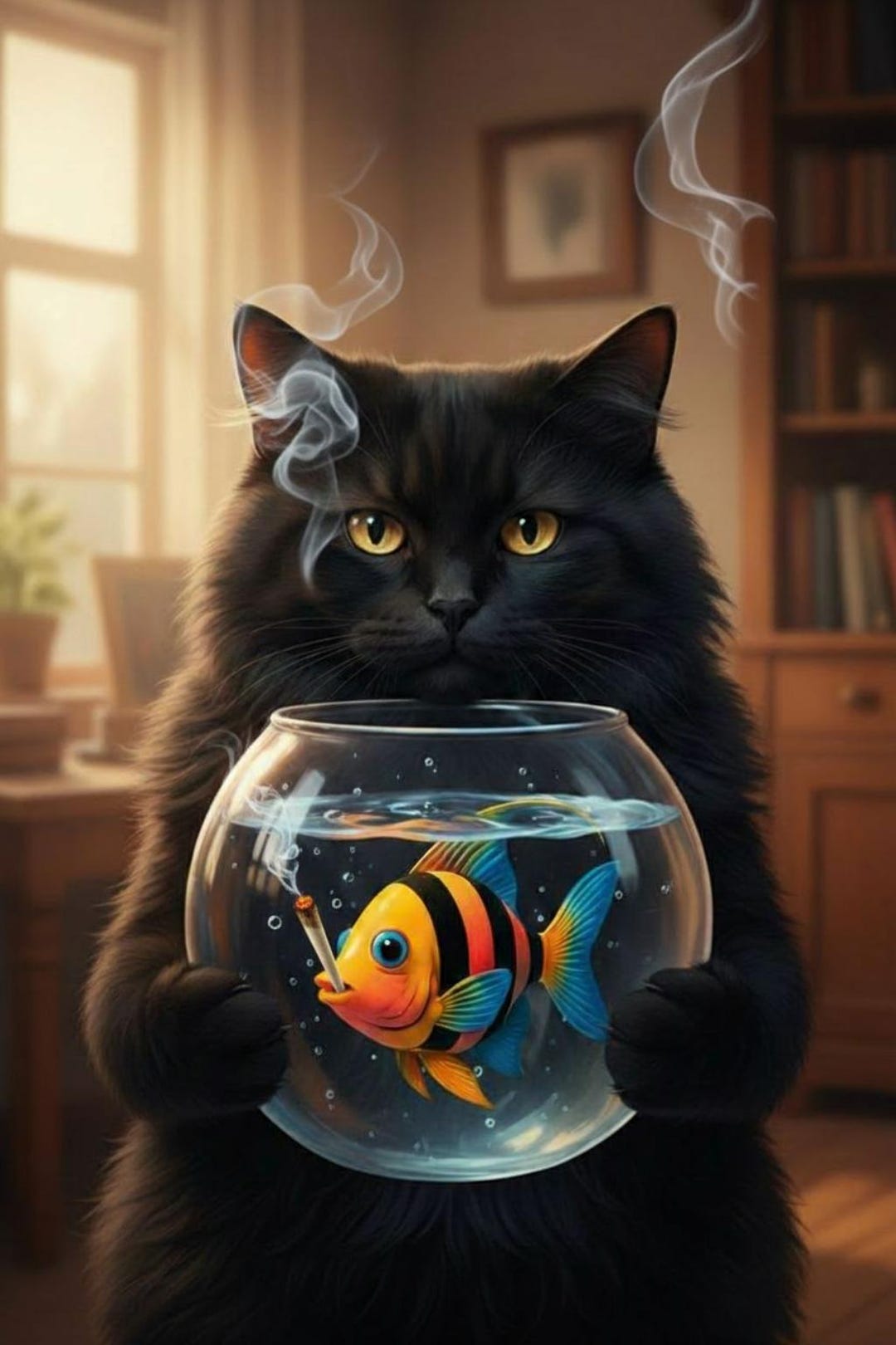 Moody Black Cat Fish Bowl Art Print (digitale Download) - Etsy