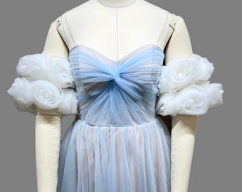 Detachable Bridal Sleeves, Tulle Cuffs with 3D Roses, Ivory Wedding Arm Accessories