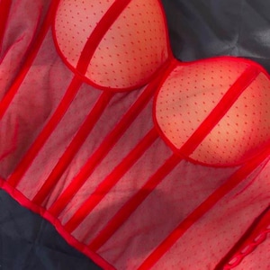 Corset, Red Mesh Corset, Custom Made Corset, Women&#39;s Corset, Victorian Corset, Steam Punk Corset, Tightening Corset.