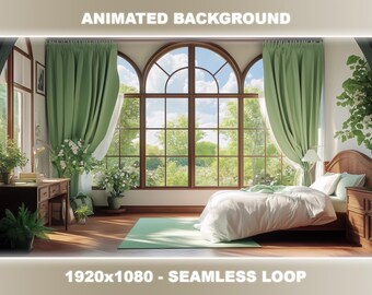 Lush Green Bedroom Animated Background | Serene Nature VTuber Stream Overlay (Seamless Loop)