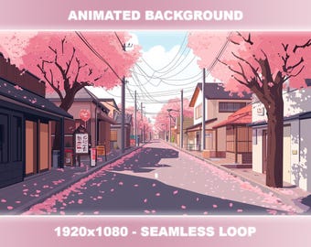 Lofi Pink Sakura Town Animated Stream Background | VTuber Seamless Loop (Digital Download)