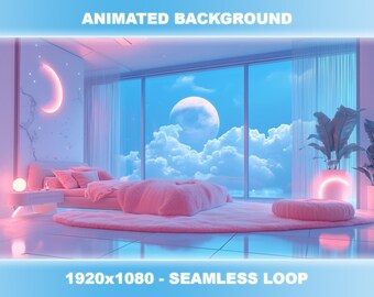 Cozy Pink Bedroom Animated Background | VTuber Stream Overlay (Seamless Loop)