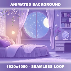 Animated Background for Twitch | Lofi Cozy Lavender Bedroom | Purple Pastel Room | VTuber Background | Seamless Loop | Stream Overlay | OBS