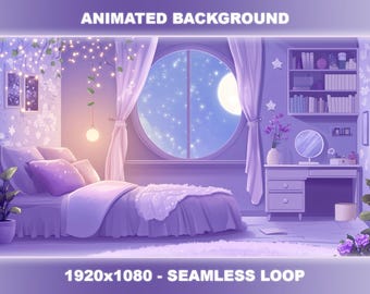 Lofi Cozy Lavender Bedroom Animated Background | Twitch VTuber Stream Overlay (Seamless Loop)