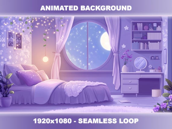Lofi Cozy Lavender Bedroom Animated Background | Twitch VTuber Stream Overlay (Seamless Loop)