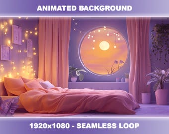 Lofi Peach Bedroom Animated Stream Background | Cozy Sunset VTuber Overlay (Seamless Loop)