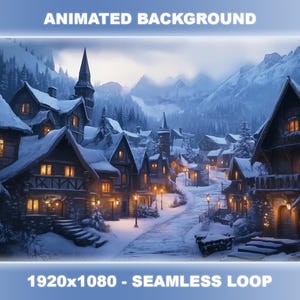 Animated Background for Twitch | Snowy Winter Village | Cozy Magical Wonderland | VTuber Background | Seamless Loop | Stream Overlay | OBS