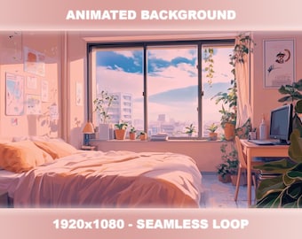Lofi Pastel Bedroom Animated Background | Cozy VTuber Stream Overlay (Seamless Loop)
