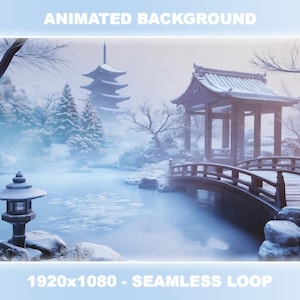 Animierter Hintergrund für Twitch | Zen Japanischer Wintergarten | Verschneite magische Szene | VTuber Hintergrund | Nahtloser Loop | Stream Overlay | Obs