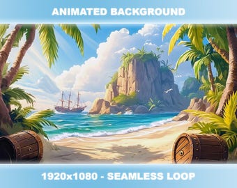 Caribbean Pirate Island Animated Stream Background | Seamless Loop (Digital Download)