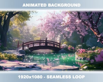 Sakura Garden Animated Stream Background | Japanese Cherry Blossom, Seamless Loop (1920x1080)