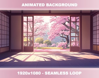 Lofi Pink Sakura Garden Animated Stream Background | Seamless Loop (Digital Download)