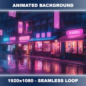 Animierter Hintergrund für Twitch | Neon Japanische Straße | Retro-Futuristische Vibes | VTuber Hintergrund | Nahtloser Loop | Stream Overlay | Obs