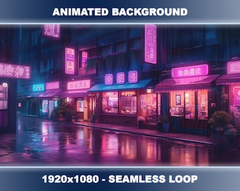 Neon Japanese Street Animated Stream Background | Retro VTuber Overlay (Seamless Loop)