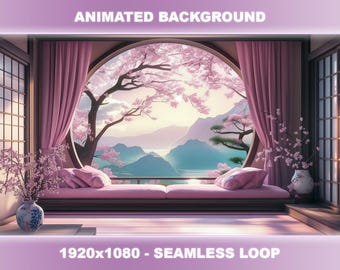 Sakura Dreamy Room Animated Stream Background | Japanese Cherry Blossom, VTuber, OBS (Seamless Loop)