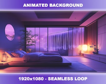 Fondo animado de dormitorio con cascada japonesa / Superposición de transmisión de VTuber (bucle continuo)