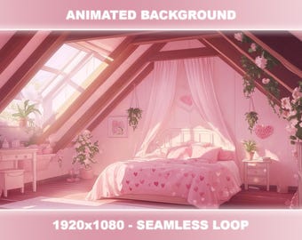 Lofi Cozy Pink Bedroom Animated Stream Background | VTuber, Twitch (Seamless Loop)