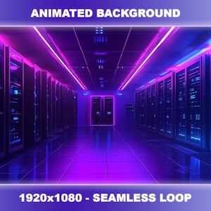 Animated Background for Twitch | Futuristic Neon Server Room | Tech | CyberPunk | VTuber Background | Seamless Loop | Stream Overlay | OBS
