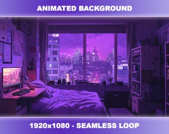 Tokyo Lofi Bedroom Animated Background | Rain Ambiance, Seamless Loop (Digital Download)