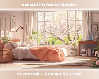 Cozy Lofi Cherry Blossom Bedroom Animated Background | VTuber Stream Overlay (Seamless Loop)