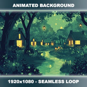 Animierter Hintergrund für Twitch | Fantasie magisches Feendorf | Märchenwald | VTuber Hintergrund | Nahtloser Loop | Stream Overlay | Obs