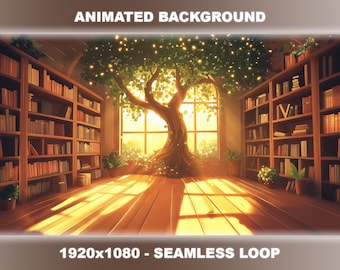 Magical Library Animated Stream Background | Fantasy Lofi VTuber (Seamless Loop)